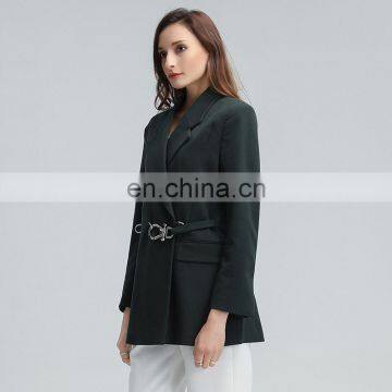 TWOTWINSTYLE Women Fashion Coats Notched Long Sleeve High Waist With Sashes Elegant Casual Vintage