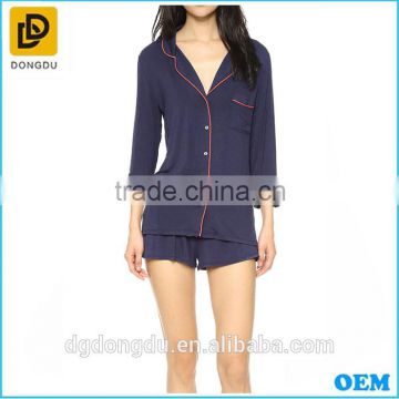 2016 Hot sale Ladies navy blue silk sleepwear wholesale