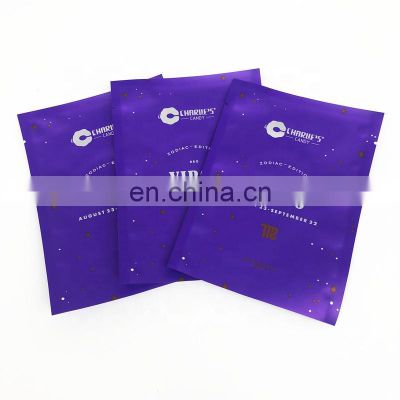 Customized Printed Laminated Mylar 3 Side Seal Bag Flat Plastic Snack Packaging Bag Smell Proof Flat Plastic Bag