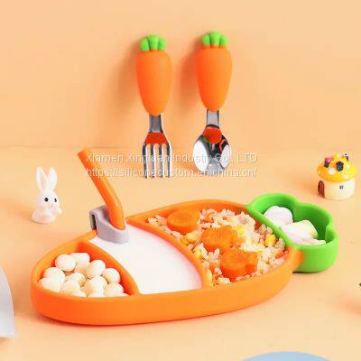 Cute Carrot Shape Plate Cutlery Set Baby Silicone Feeding Set photo-2