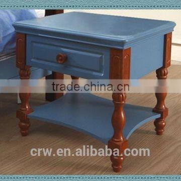 S-1885 American Village Style Antique Blue Wood Nightstand