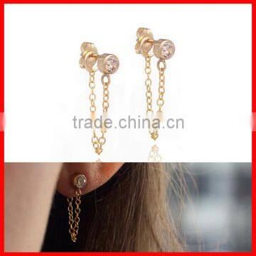 2016 new arrive single zirocnia fashion 925 stering silver chain earring