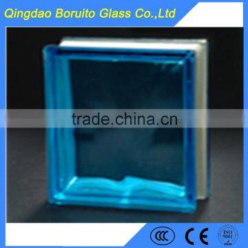 Blue side-coloured cloudy pattern glass block