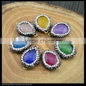 LFD-0038B Wholesale Mixed Color Agate Stone Pave Rhinestone Connectors Beads Jewelry Finding For bracelet