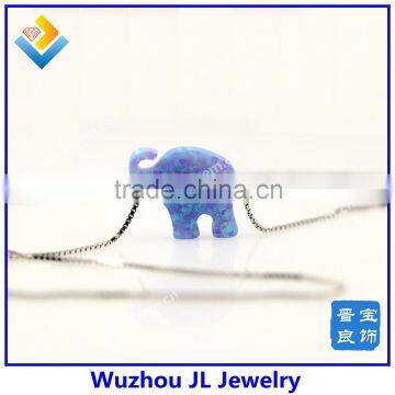 2015 New Arrived Synthetic Light Blue Opal Elephant Pendant With Fashion S925 Sterling Silver Chain Necklace photo-6