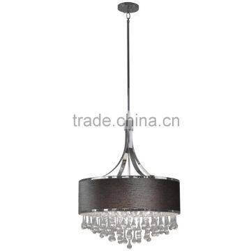 Indoor modern 22" grey velvet fabric crystal chandelier in chrome finish for hotel with E26