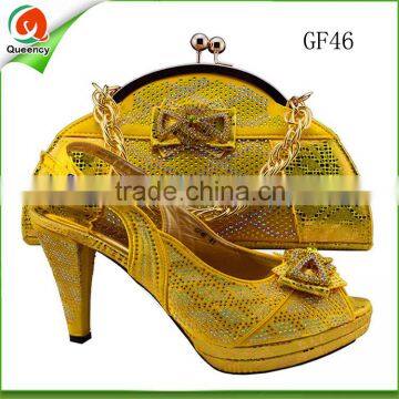 2016 china factory price lady matching hand bag and shoe set for wedding ankara shoes and purse with stone large stock