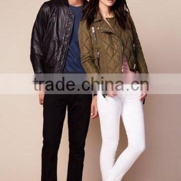 Rib collar leather jacket low prices