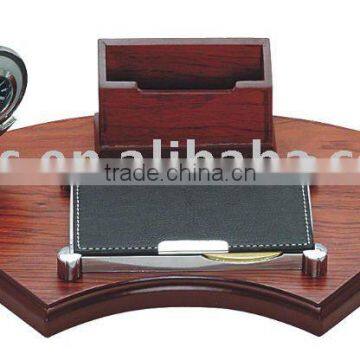 wooden desktop set,notepad,sign pen,name card holder,clock