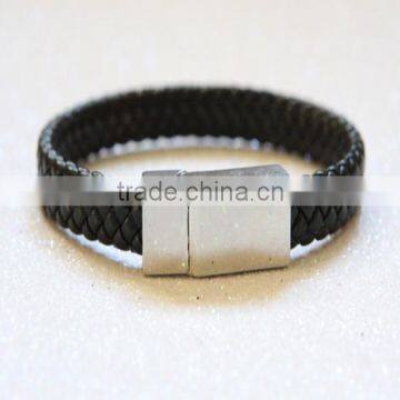 Custom Engravable Leather Bracelet with Megnetic Clasp Braided Black Couple Bangle Bangle China Wholesale