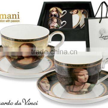 CARMANI gift set Cup + Saucer with LEONARDO DA VINCI artwork