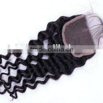 China Factory 12-30inches #1B Natural Wave, Free Parting Style, Bleached Knots, Peruvian hair lace closures