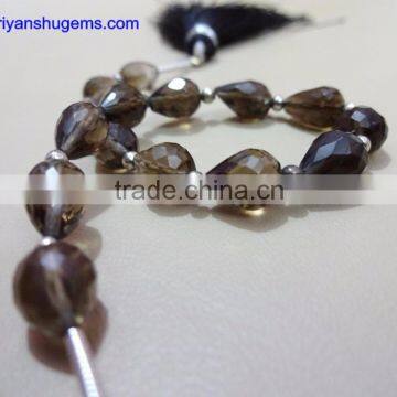 Smoky Hand Made 5*8 mm 39 ct Faceted Drops Straight Drilled 6 Inches Strand Length Natural Gemstones