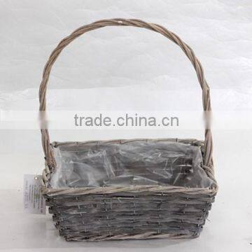 3pcs square grey wicker flower baskets plante with handle