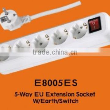 5-way/2 pin Extension Socket/EU Standard/Ground/switch