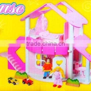 Wooden pink toy house for kids