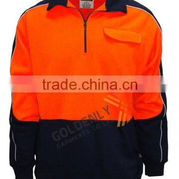 hot sale 100% polyester OEM half zipper with pocket flourescent polar fleece