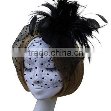 2015 Women Feathers Headband Feather Headdress Vintage Elegant Feather Pillbox Veil Small Hat Hair Clip Headdress