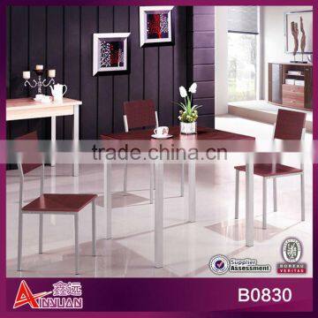 B0830 2013 new design 80*80*75 metal gray frame cassia siamea 1+4 simple modern wooden dining table and chairs