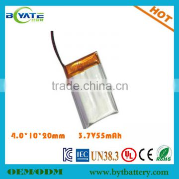 Wholesale Price 401020 3.7V55mah Li-Polymer batteries for Speaker