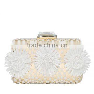 Evening Bags for Girls With White Sunflower, Gold Evening Clutch Bags for Lady EV1144