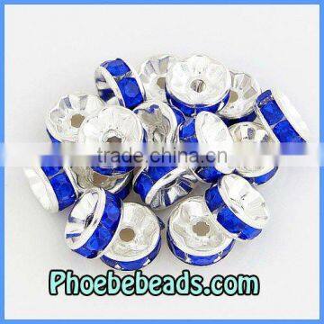 Wholesale 8mm Jewelry Spacer Findings Royal Blue Acryl Crystal Rhinestone Pave Metal Beads For Bracelets Earrings RRS-B008A