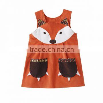 (CD927#ORANGE) 2-6Y 2016 hot sale 100% cotton Corduroy dresses fox applique for children dresses