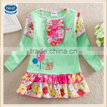 (L356) 2 colors Neat brand 2-6Y manufacturer wholesale girls frocks fashion new design child girl flower dress