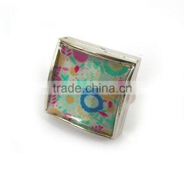 Metal square shaped solid perfume container /lip gloss ring, with changeable epoxysticker,OEM designs accepted.<DACA9018>