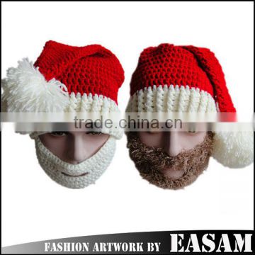 Merry christmas wool hat,handmade woven hat with beard,wool felt christmas hat