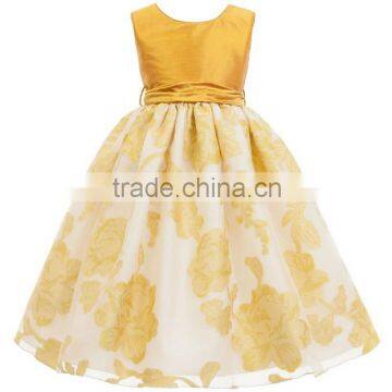 Fashion Yellow Girl Wedding Dresses Bow Belted Princess Dress Fancy Baby Clothing CMGD90326-5