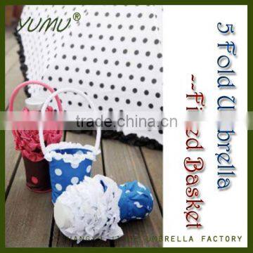 Cute 5 Folding Umbrella with Frill Basket, Mini Umbrella