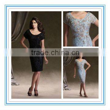 MOMO-3027 Vintage Hand-Beaded Knee-Length Sheath Short Sexy Mother of the Bride Dress