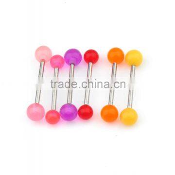 Simple Acrylic Ball Ends on Steel Post Tongue Ring Barbell - Completely Customizable Post - Select Material, Gauge and Length.