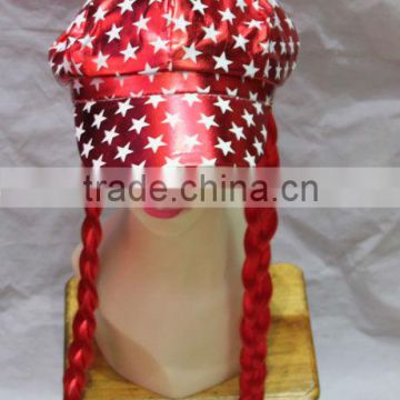 Women Hat red Wigs Braid Dance hat Party cap