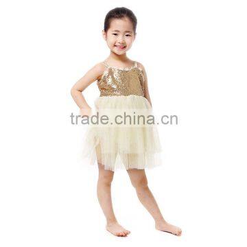 Fashion in USA ivory chiffon gold sequin strapes princess girl kids wholesale dress