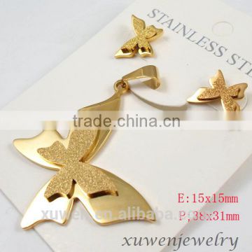 butterfly stainless steel gold jewelry 24k gold plating set