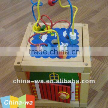 educational multi-play wood cube bead game toy