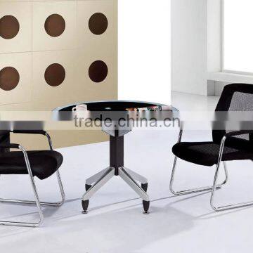 glass Small Round Office Meeting Table with Metal Legs in Office Furniture Simple Combination glass Meeting Table PT-M001