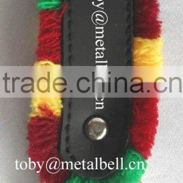 3.6inch keyring cowbell A4-C017 in gold plated with leather strap and fringes as souvenir (E136 )