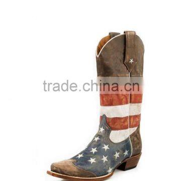 Western Cowboy Style Rodeo Ridding American Flag Print Mens Boot