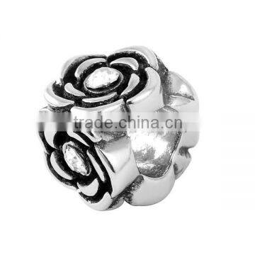 SRA0005 Fancy Jewelry Diamond Rose Flower Charm Bead Fits Bracelet