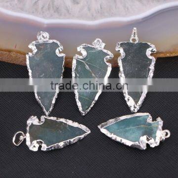 Silver Plated Edged Jasper Gem stone Druzy Pendant, Green Arrow Pendant, For Jewelry Making