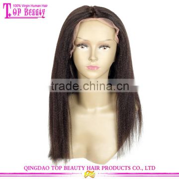 Natural Color Wig Brazilian Virgin 100 Human Hair Yaki Straight With Bleached Knots Yaki Middle Part Lace Front Wig