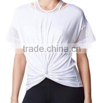2016 Short Mesh Sleeve Top With Knotted Front Office In United States (USA)Small Minimum photo-4