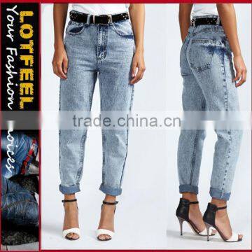 Boyfriend Fit Bleach Wash women denim Jeans pants(LOTX081)