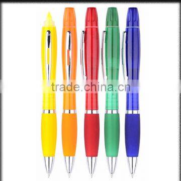 Plastic Colorful highlighter ink double side ball pen and 2 in 1 highlight pen