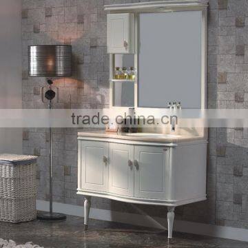 popular mirror type white soild wood bathroom cabinet