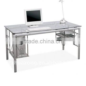 Modern silver tube tempered glass computer desk