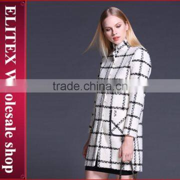 2015 Newest Black Plaid Straight Lady Overcoat Warm Winter Dress With Pocket photo-5